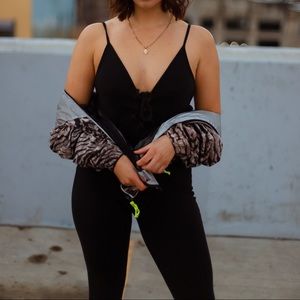 black legging material jumpsuit